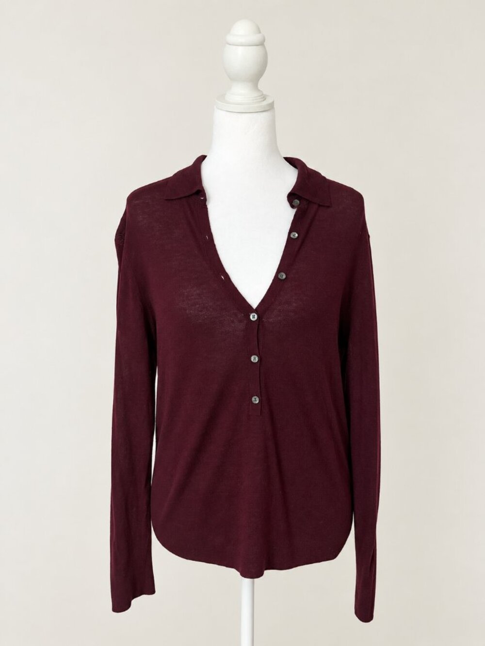 AYR Burgundy Merino Polo Knit Top | Size M